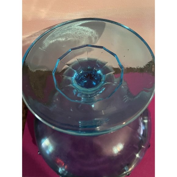 Vintage Indiana Glass Aqua Blue Garland Teardrop Fruit Compote Pedestal Bowl - Picture 4 of 4